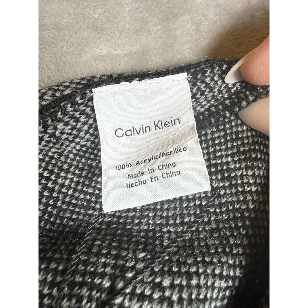 Calvin Klein Beanie Hat Black Gray Knit Logo Winter Acrylic Unisex